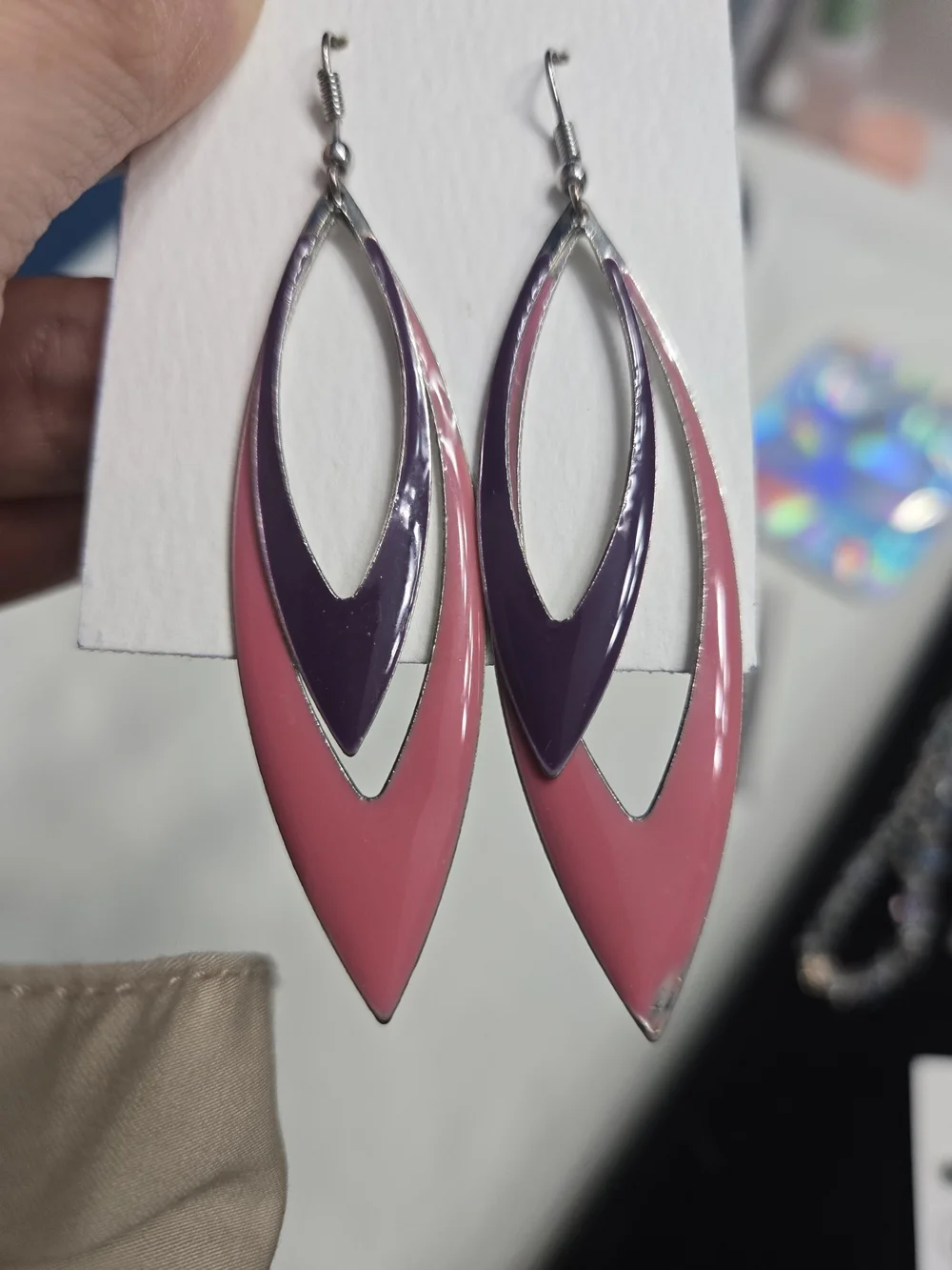 Pink and Purple Enamel Drop Earrings
